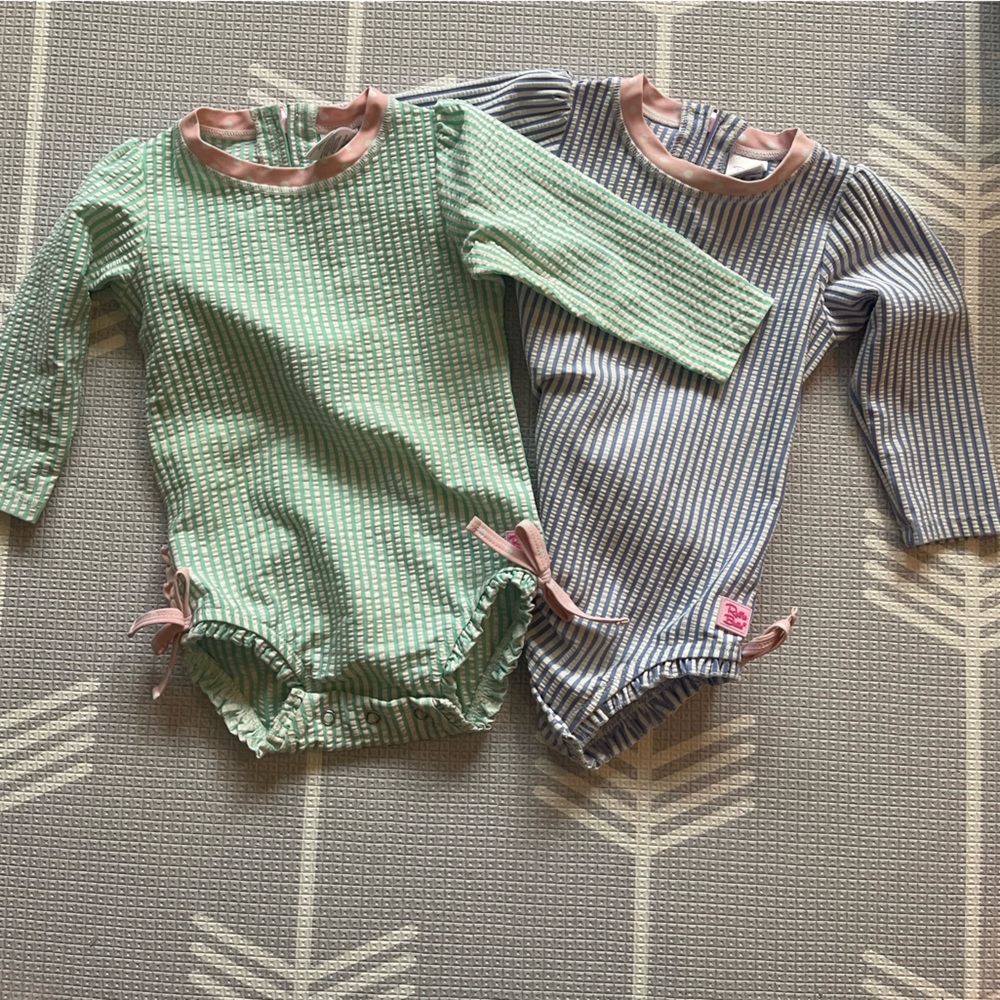 Ruffle Butts Baby 12-18M Seerksucker Onsies bundle of two